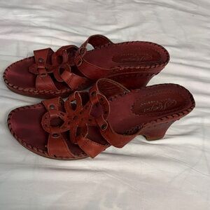 Women's Red Leather Slide Sandals
